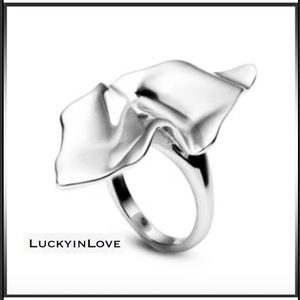 ALEXIS BITTAR • NEW Silver Sculpted Modern Crumpled Liquid Metal Leaf Ring